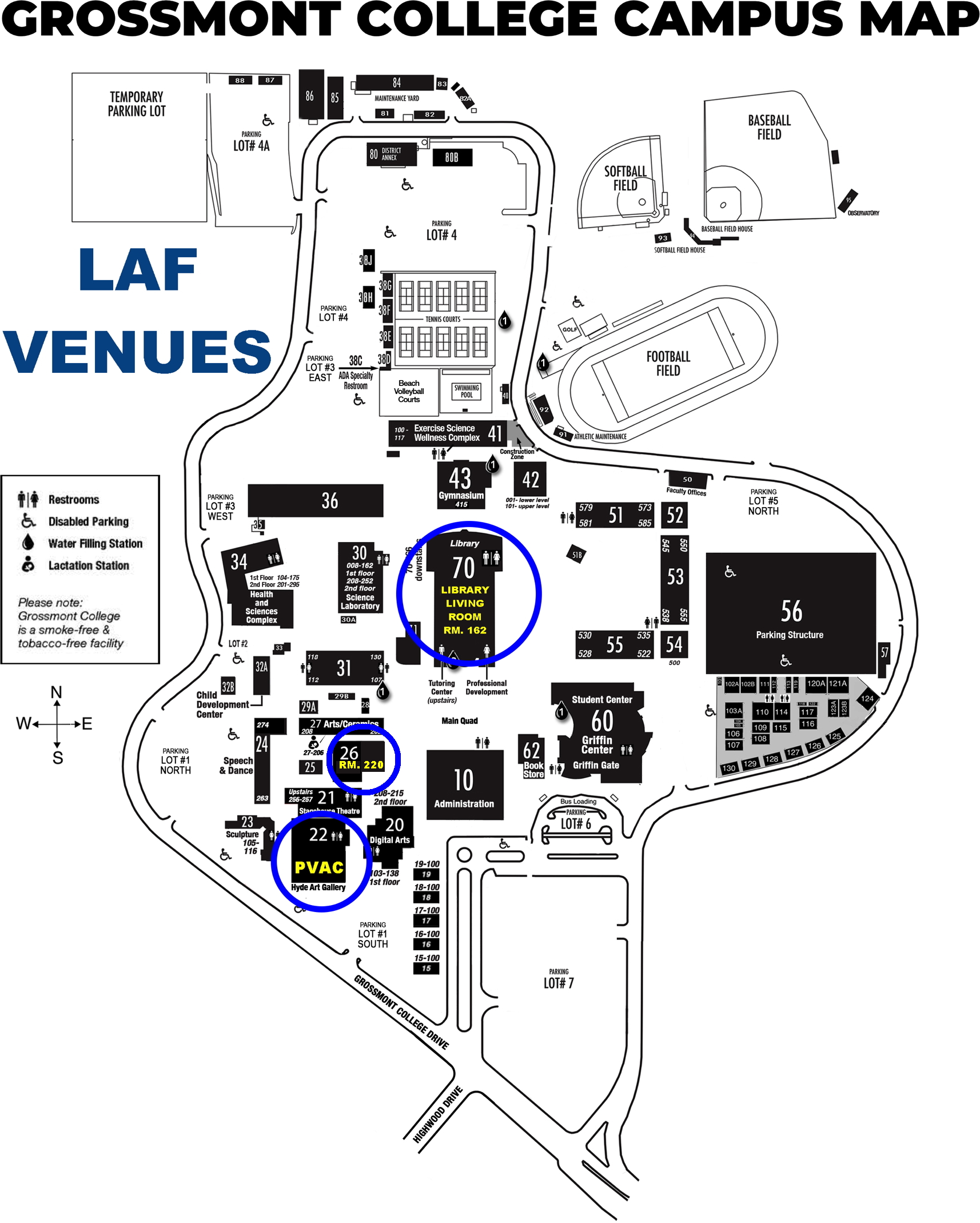 a campus map identifying LAF venues 