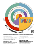 a flier cover with a stylized dartboard and colorblocked letters F, R, and S 