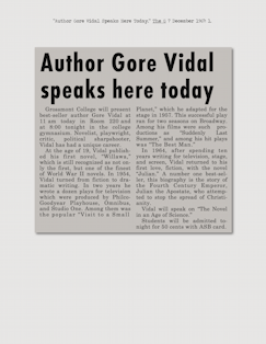 ￼“Author Gore Vidal Speaks Here Today.” The G 7 December 1967: 1.