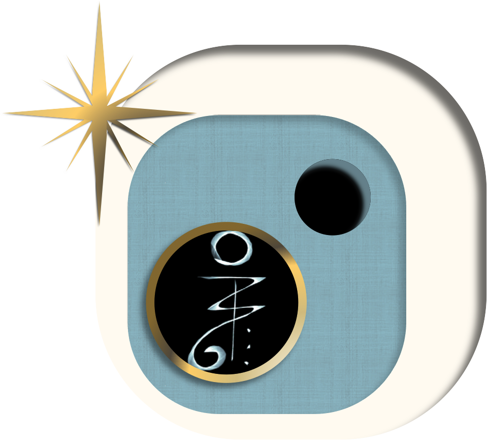 a gold star and a sigil inside a circular gold frame