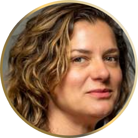 A close-up of a person, Ivy Pochoda, inside a gold ring