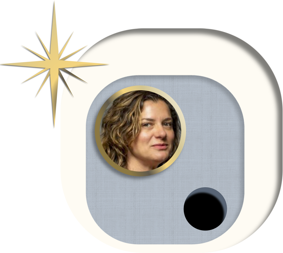 a gold star beside a face, Ivy Pochoda, set inside a gold ring