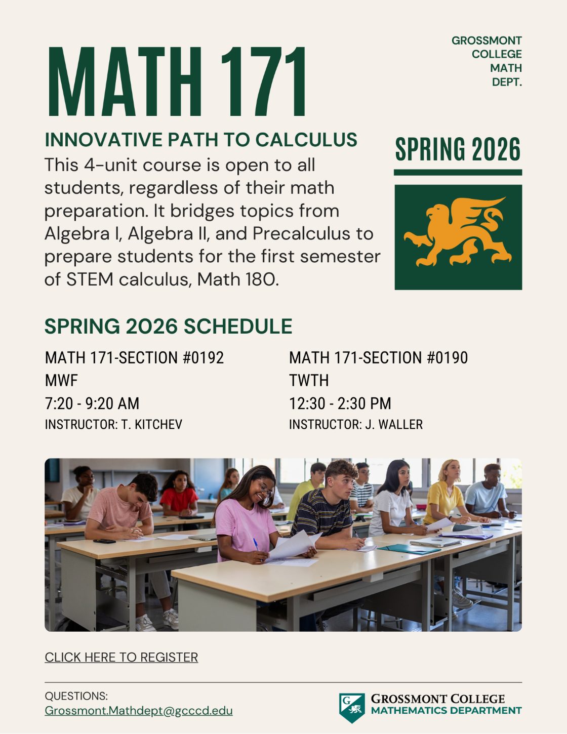 Flyer for Math 171 - Innovative Path to Calculus