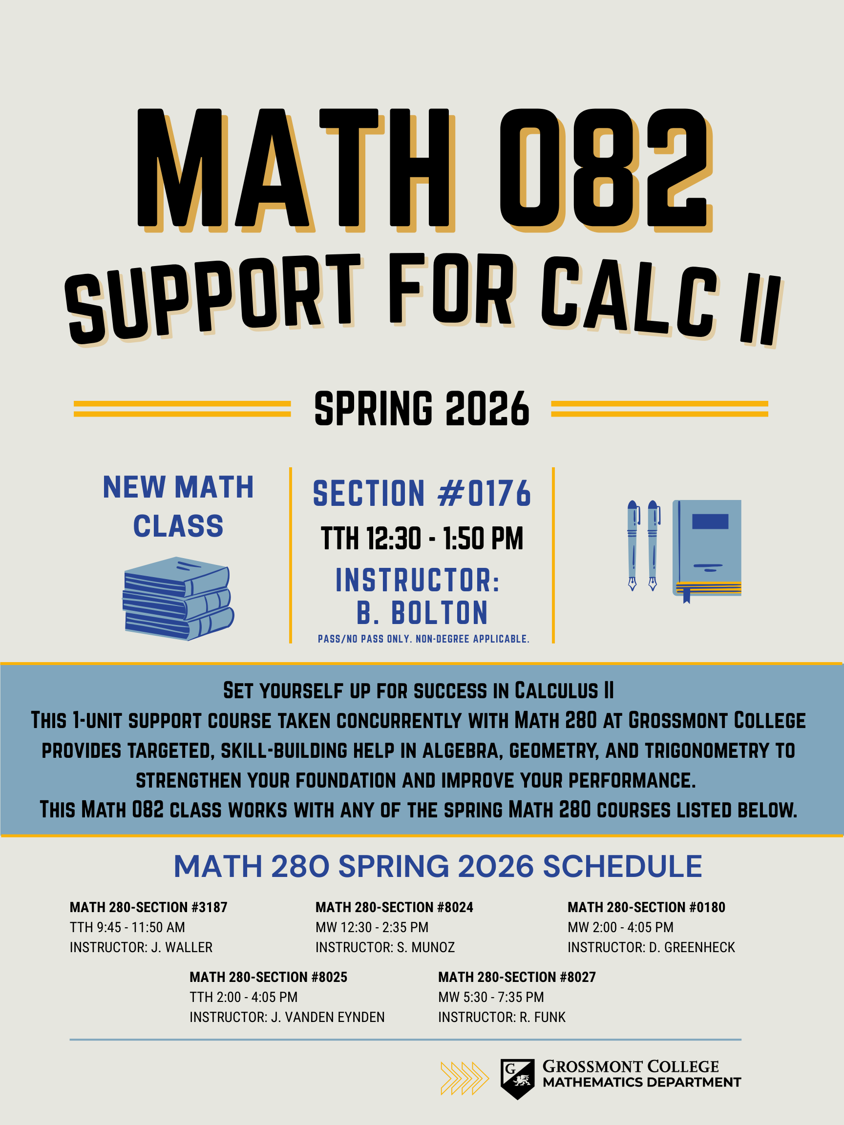 Flyer for New Class - Support for Calculus II