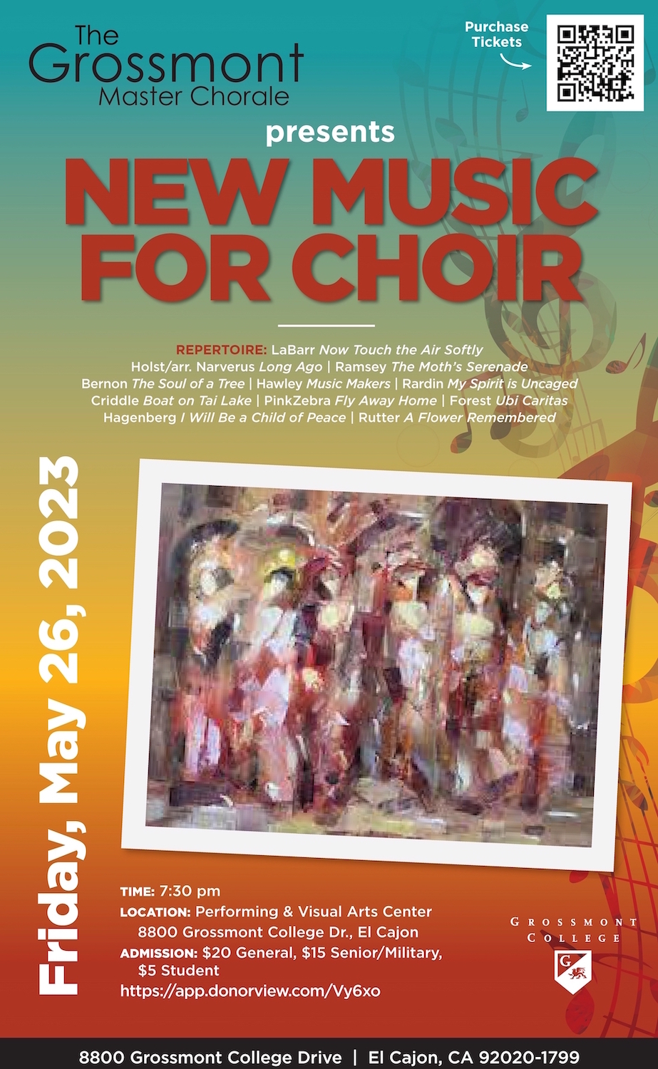 Grossmont Master Chorale Concert poster for Friday, May 26, 2023 1t 7pm